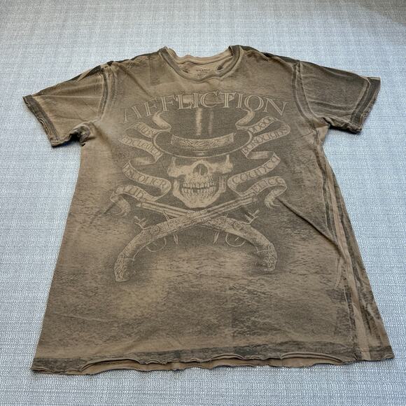 Vintage Y2K Affliction Shirt Mens XL Distressed‎ Voodoo Scull Revolvers - Picture 1 of 9